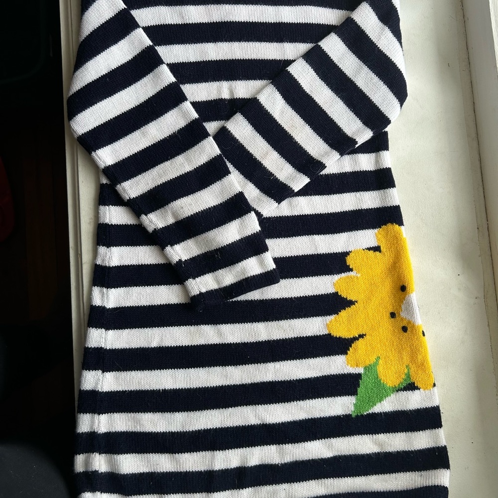 Striped Navy and White Kids Sweater Dress with Yellow Flower